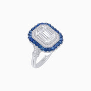 Art Deco Inspired Convertible Emerald Cut Double Halo Ring Pendant - Shahin Jewelry